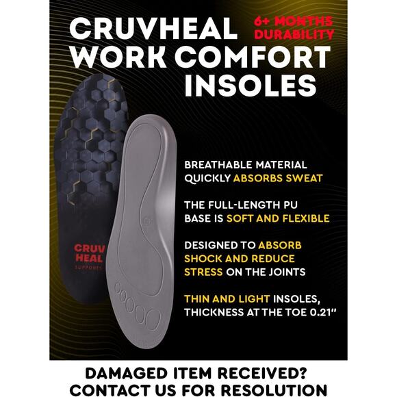 Work Comfort Orthotic Insoles - Anti Fatigue Shoe Insert Men Women Medium - Picture 2 of 4